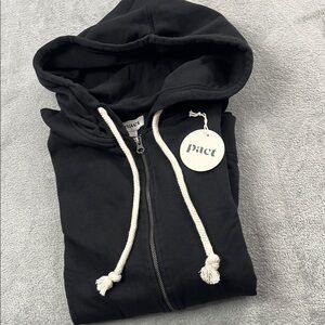 NEW L Pact 100% Organic Cotton Unisex Women's Black One For All Full Zip Hoodie
